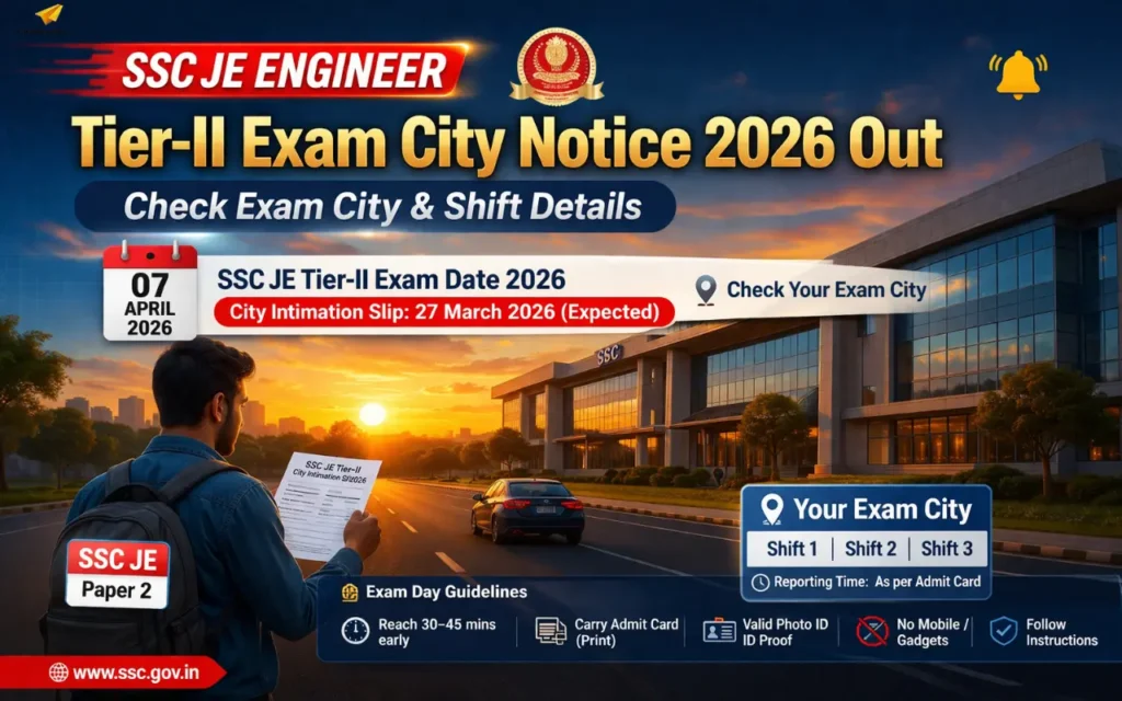 SSC JE Engineer Tier-II Exam City Notice 2026 Out, Check Exam City & Shift Details SSC JE Engineer Tier-II Exam