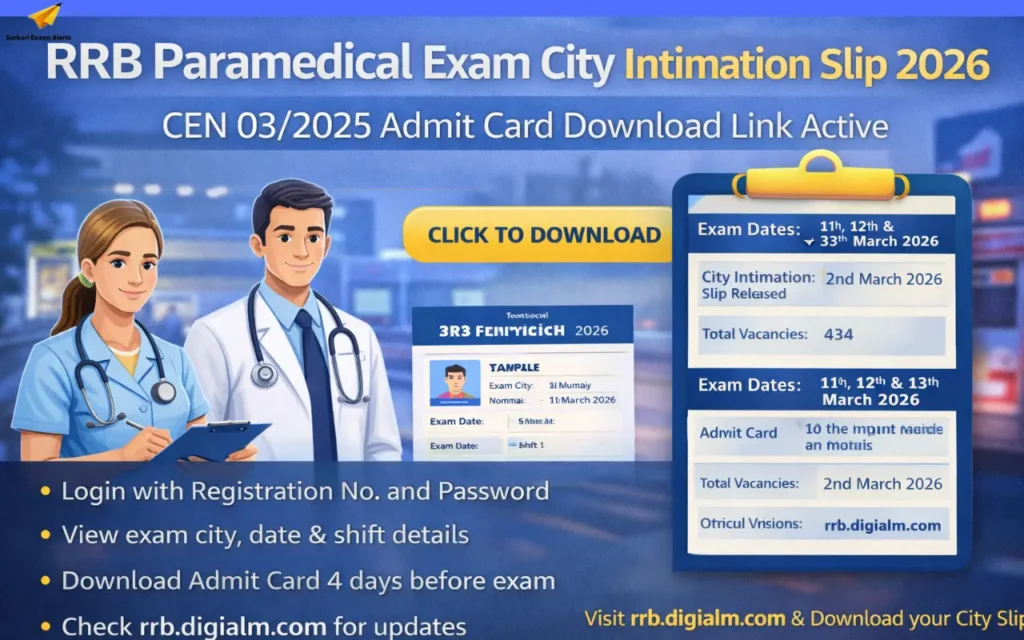 RRB Paramedical Exam City Intimation Slip
