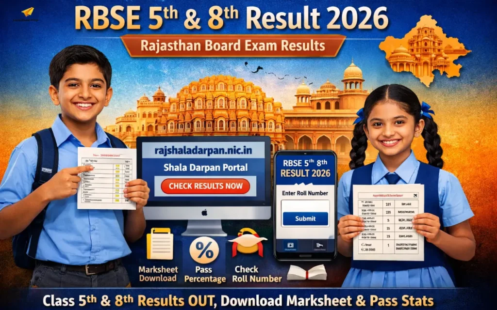 RBSE 5th, 8th Result 2026 (Out) @rajshaladarpan.nic.in, Check Shala Darpan Result & Marksheet Download rbse 5th 8th result