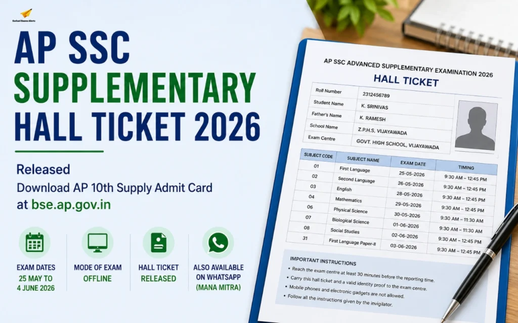 AP SSC Supplementary Hall Ticket 2026 Released at bse.ap.gov.in, Download AP 10th Supply Admit Card ap ssc supplementary hall ticket